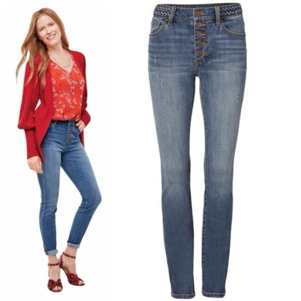 CAbi 5694 Button Fly Skinny Jeans Stretch Cotton Pockets Cropped Size 0